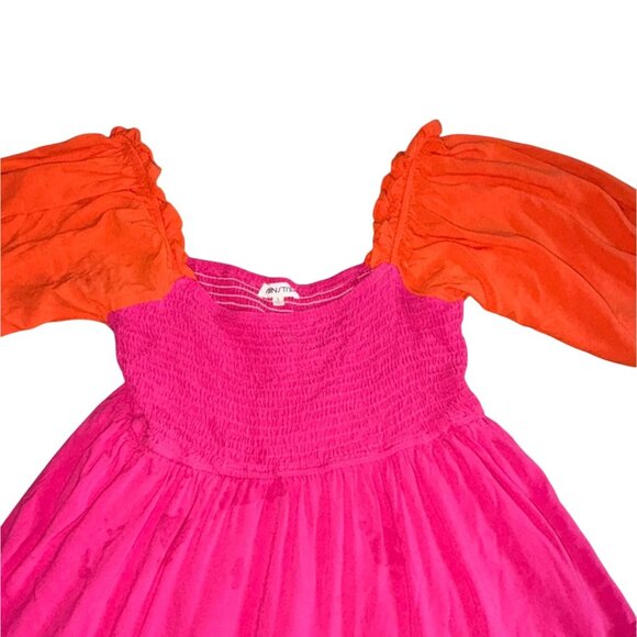 Main Strip Color Block Ruffle Dress-Pink/Orange-Large-GUC - Picture 2 of 7